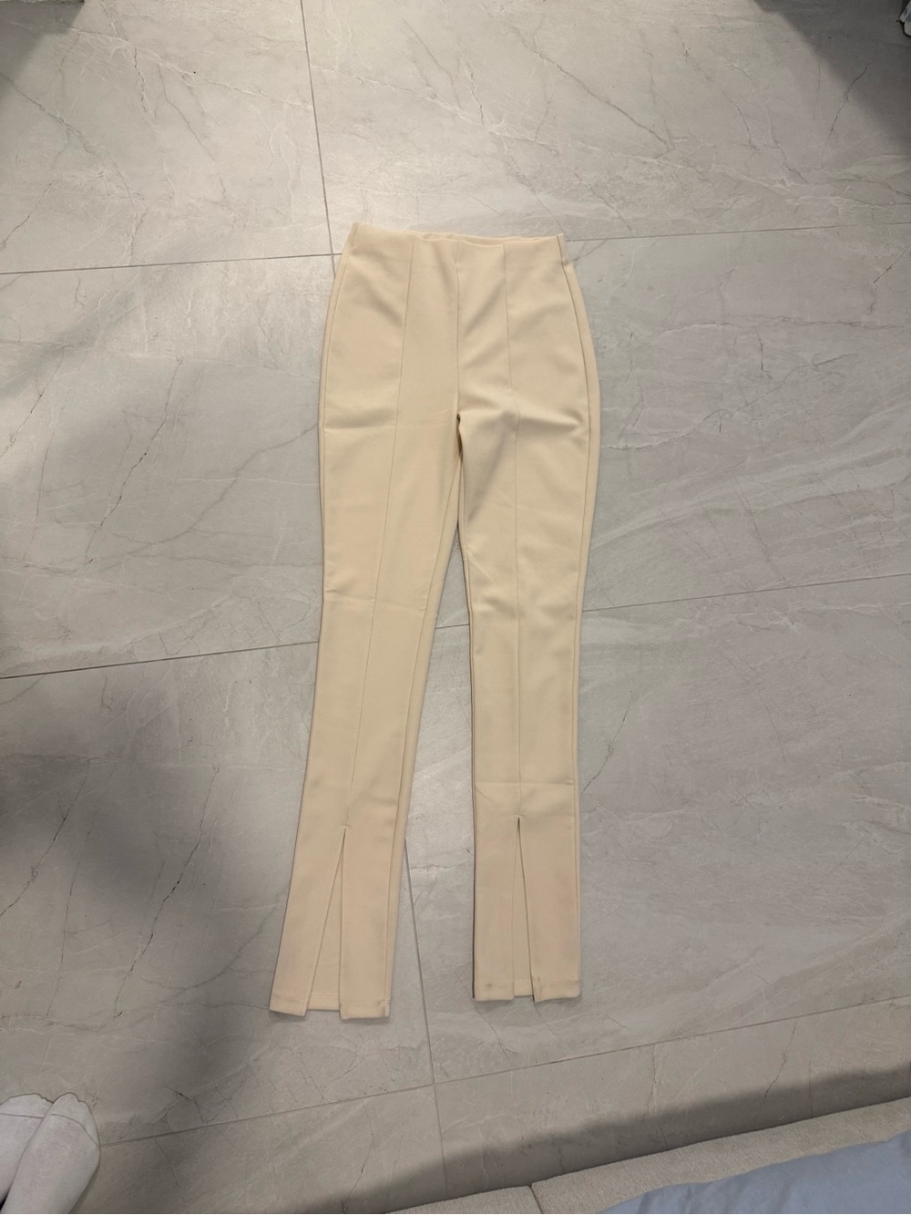 Zara Cream Boot-Cut High-Waist Pants with Front Slits